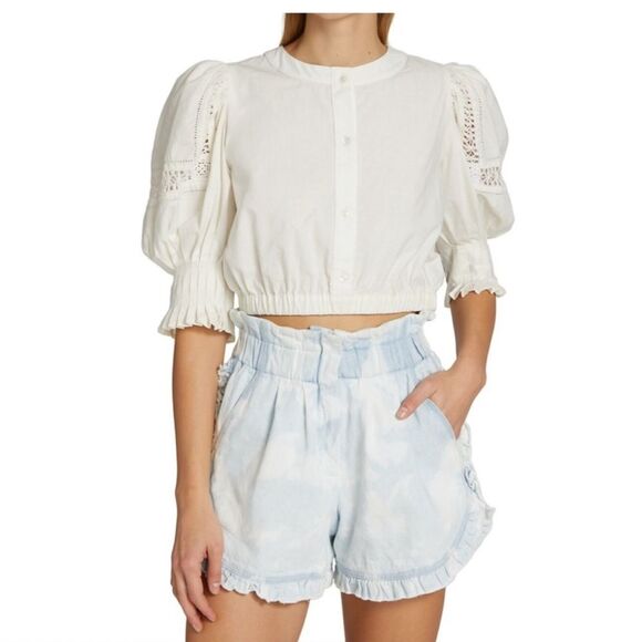 Sea New York Puff Sleeve Thora Thread Pull Button Down Cream Top medium - Picture 1 of 16